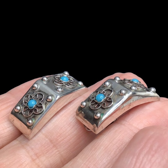 🌺Vintage Taxco Sterling & Turquoise Earrings - Picture 11 of 15